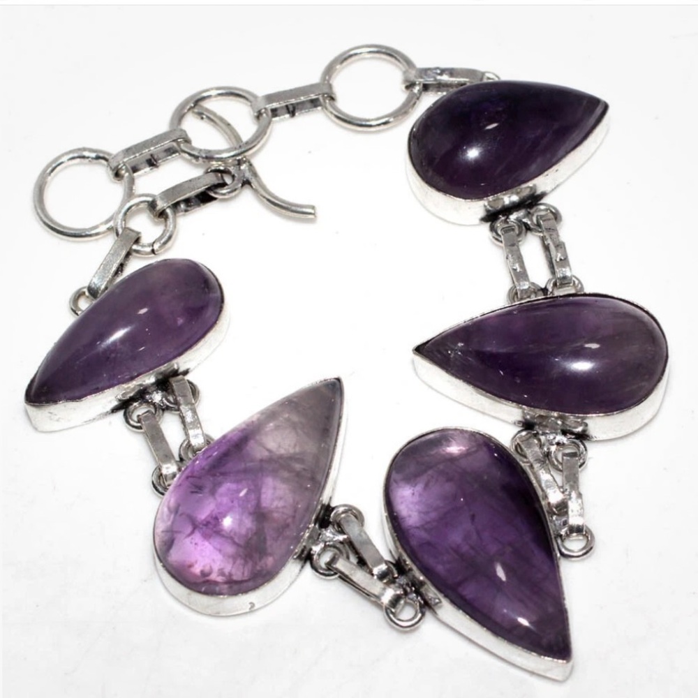 CRYSTAL GODDESS Amethyst Silver Bracelet New